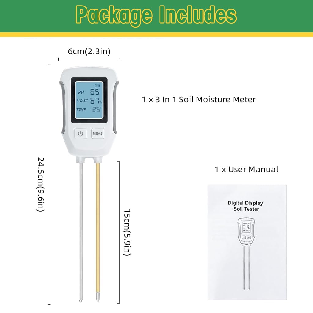 HASTHIP Soil Meter 3 in 1 Professional Dual Probes Soil Meter for Moisture /Temp/PH LCD Digital Soil Moisture Meter Precison Agriculture Soil Meter (without Battery) HASTHIP Soil Meter 3 in 1 Professional Dual Probes Soil Meter for Moisture /Temp/PH LCD Digital Soil Moisture Meter Precison Agriculture Soil Meter (without Battery)